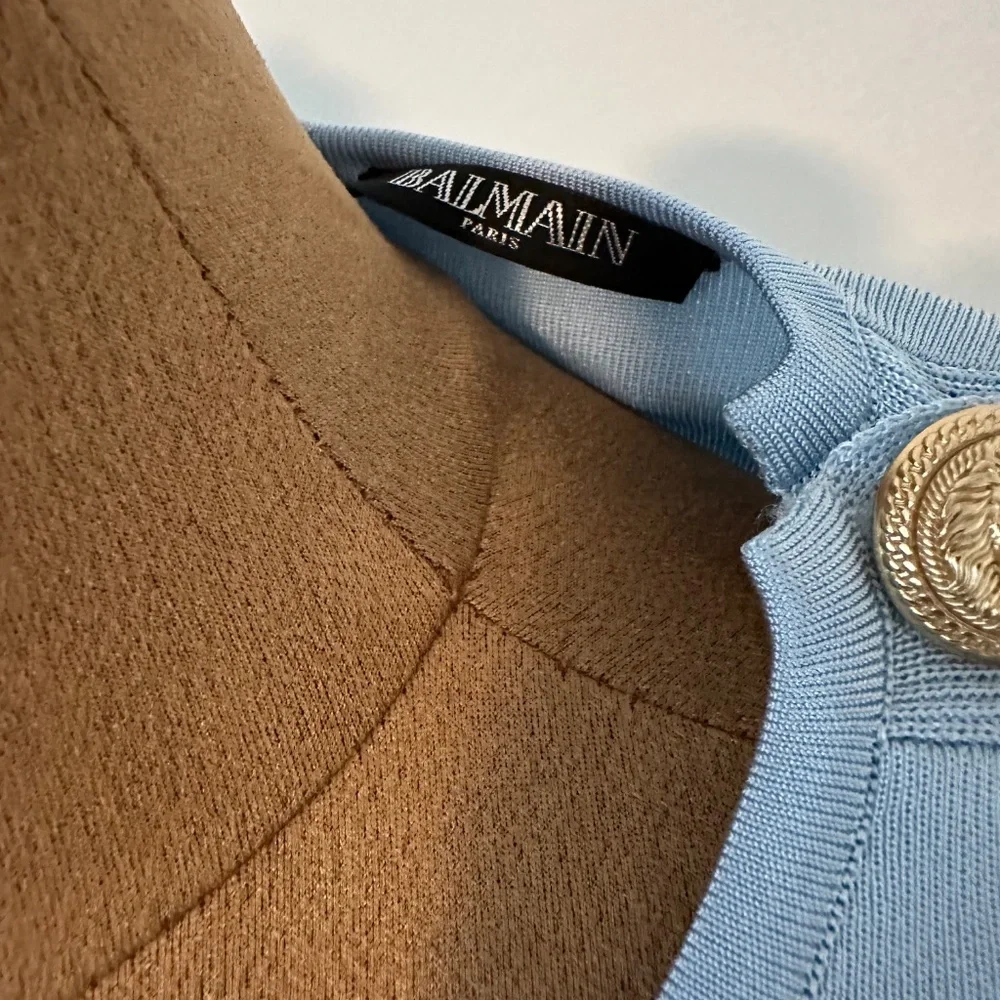 Balmain Baby Blue Rib Knit Mini Dress - Picture 6 of 6
